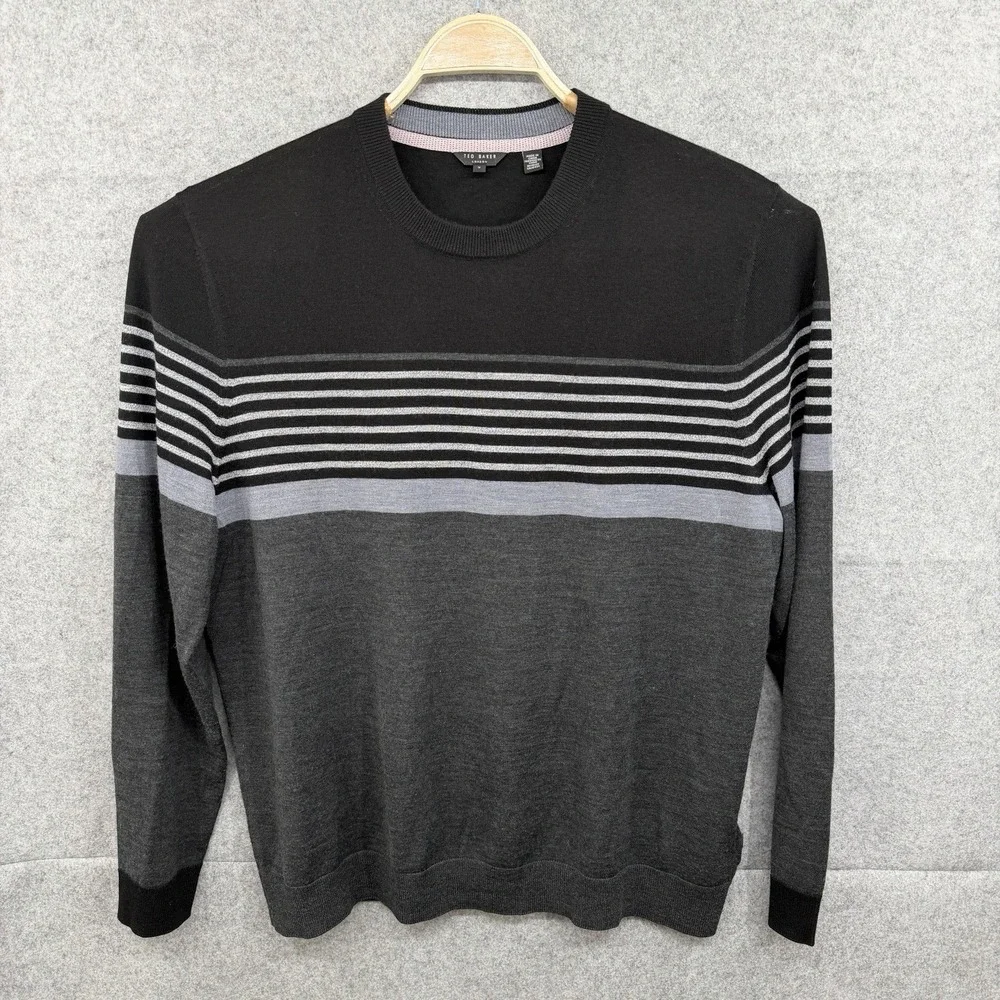 Ted Baker Sweater Men's 7 Wool Blend Pullover Crew Neck Long Sleeve Striped knit
